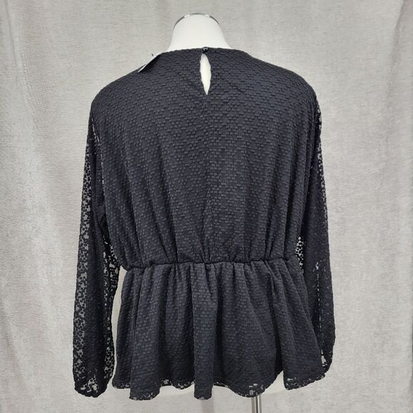 Lane Bryant Black Mock-Neck Illusion Lace Peplum Blouse Women's Plus Size 30/32 - Picture 8 of 16